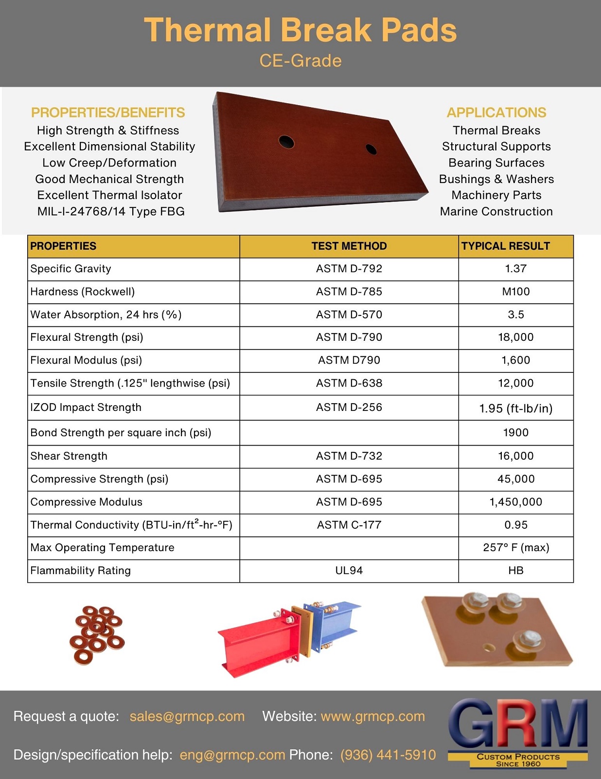 GRM Thermal Break Pads CE Phenolic Spec Sheet